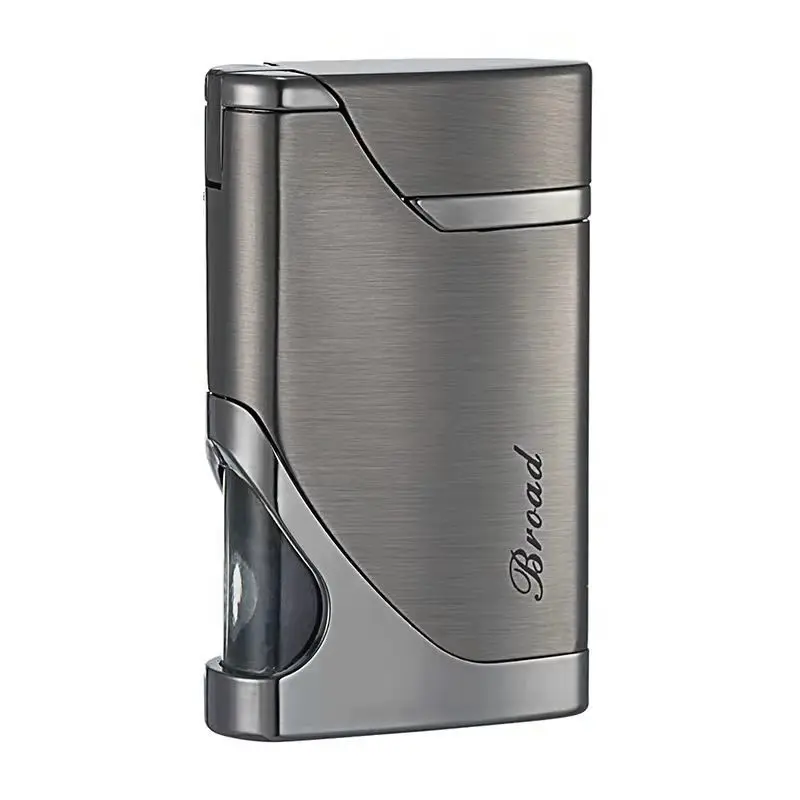 ولاعة غاز البيوتان المعدنية المقاومة للرياح مع نافذة غاز شفافة، قابلة لإعادة الملء، شعلة توربو للسيجار، تصميم شخصي لهب أحمر