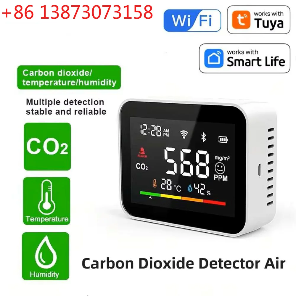 Tuya WI-FI Smart Co2 Meter Box Accurate Real Time Indoor Smoke Alarm Detector for Ventilatie Corona Safety Carbon Dioxide Sensor