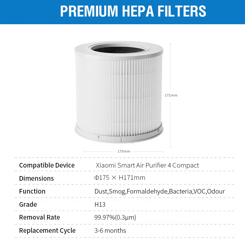 PM2.5 Xiaomi Hepa Filter 4 Compact Xiaomi Activated Carbon Filter 4 Compact for Xiaomi Smart Air Purifier 4 Compact Filter