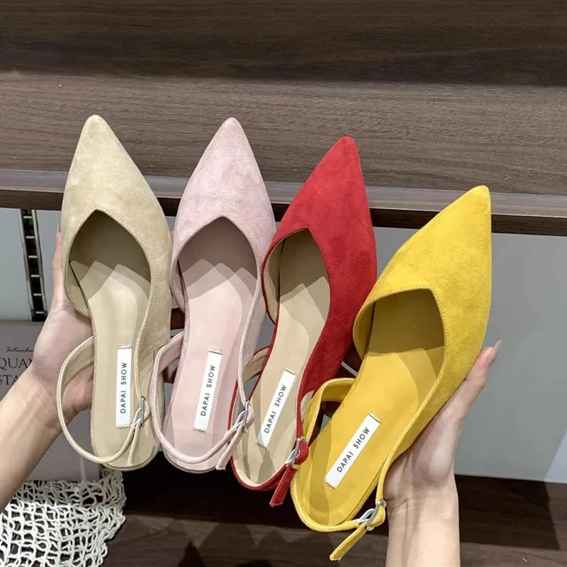 

New Women's Shoes Exquisite Suede Flat Sandals for Woman French Style Pointed Tip Casual Shoes Designer Shoes Sandalias De Mujer