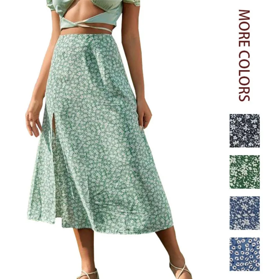 

【New style】2026 summer women's clothes new floral skirt split A-line bag hip long dress