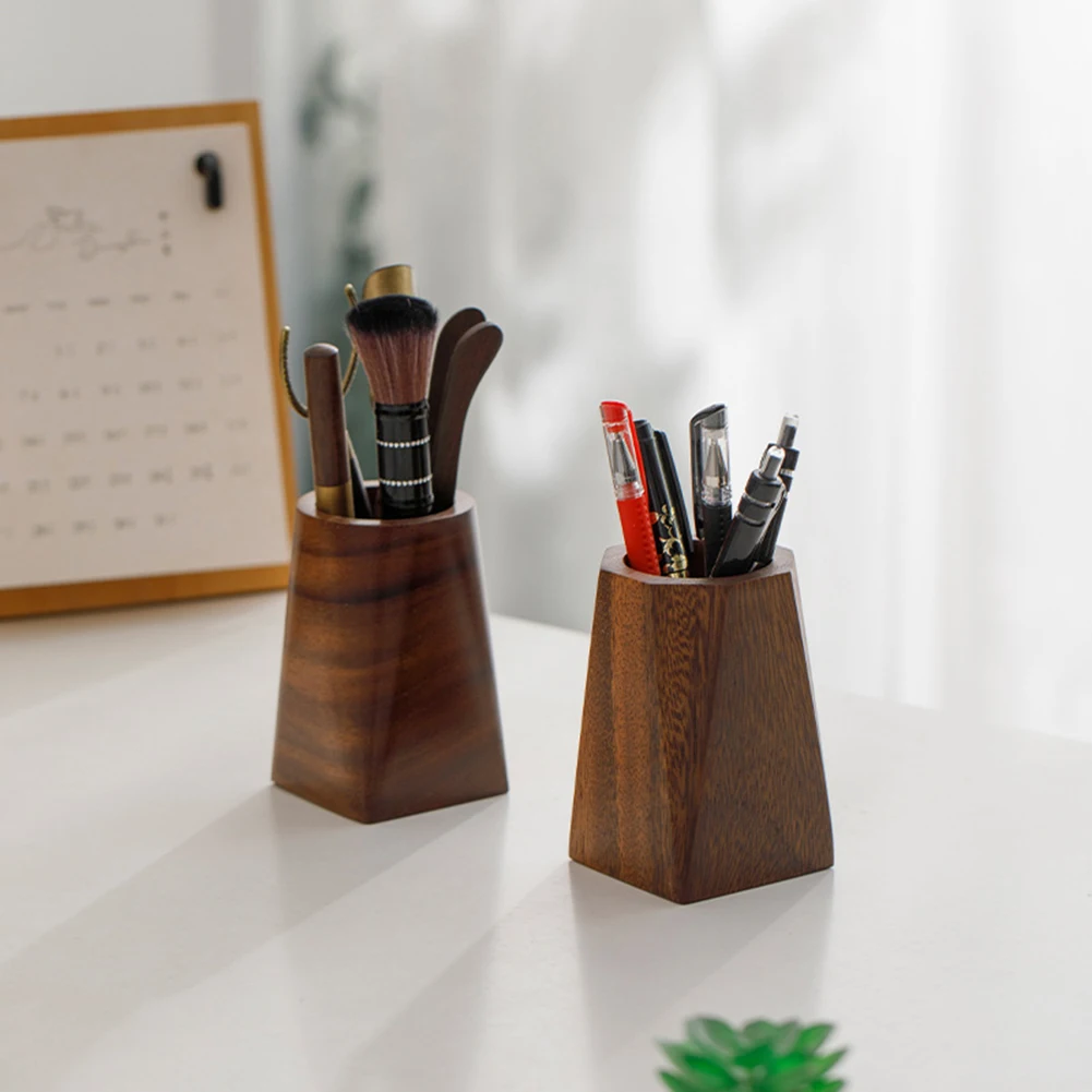 Walnut Wood Pen Pot Holder Desktop Organiser Basket Office Desk Accessory Vintage Pen Pencil Storage Cup For Office Desk School