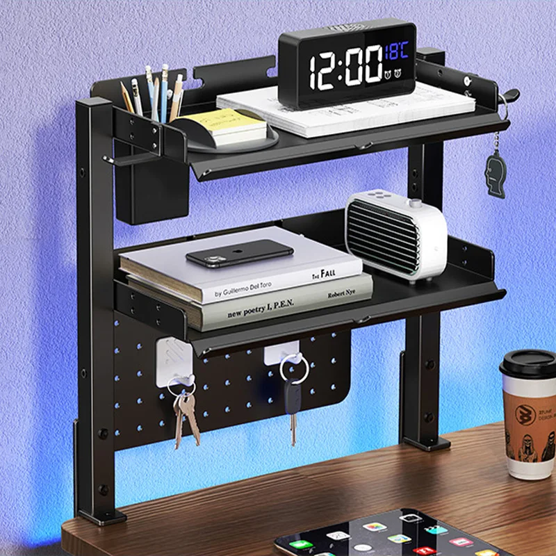 

2-Tier Clamp On Desk Shelf,Adjustable Above or Under Desk Storage Shelves Heavy Duty Desktop Organizer with Headphone Holder