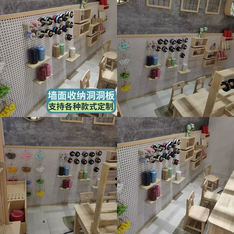 2026 Children's wall hole board Kindergarten wall storage Decorative background wall material Woodworking workshop rack