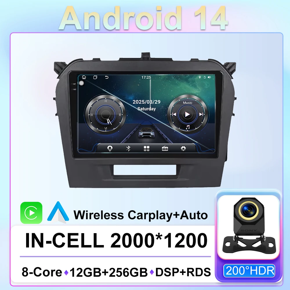 

Car For Suzuki Vitara 2017 - 2020 Android 14 AutoRadio Stereo Multimedia Player GPS Navigation WIFI BT GLAD Carplay No 2 din DVD