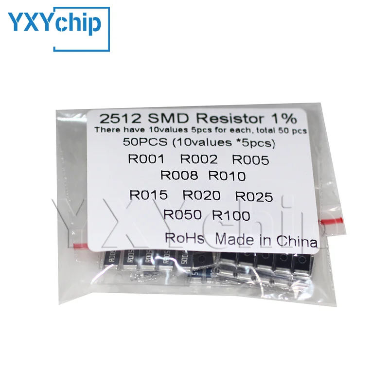 50 STKS 2512 SMD Weerstand 1% 0.001R ~ 0.1R R001 Legering Weerstand Diverse Kit R002 R005 R008 R010 R015 R020 R025 R050 R100