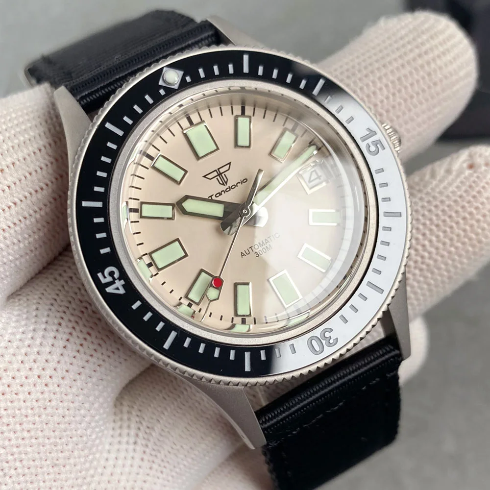 

Пузырь с сапфировым стеклом, ретро Tandorio NH35, автоматические дайверские часы 20BAR, мужские часы со светящимся циферблатом, нейлоновый ремешок, 40 мм, винтажные часы Brushe