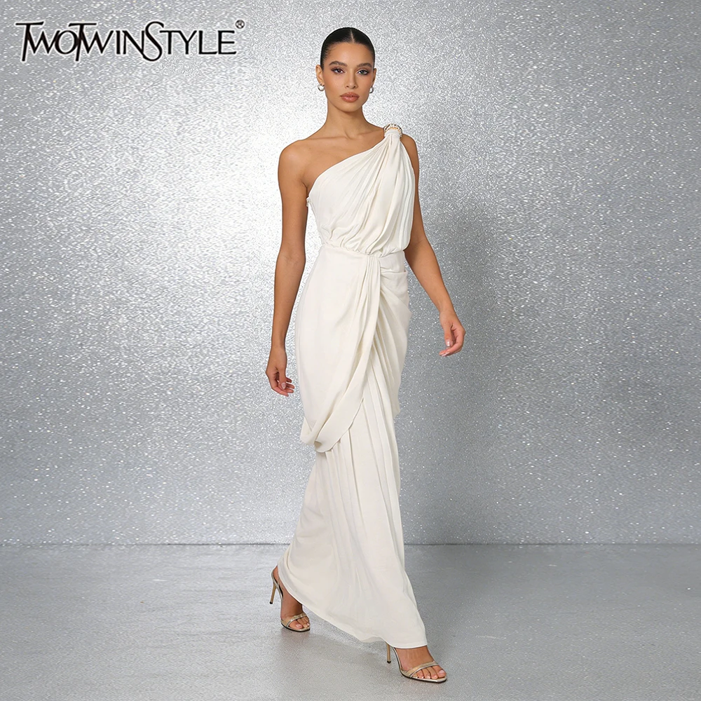 

Элегантное белое платье-футляр TWOTWINSTYLE на одно плечо для женщин, без рукавов, с драпировкой, приталенное, дизайнерское, для мероприятий на красной дорожке