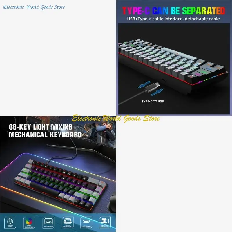 

A3PD Mechanical Keyboard 68 клавиш RGB Gaming Клавиатура с съемным синим коммутатором Type-C/Красные клавиатуры для ПК