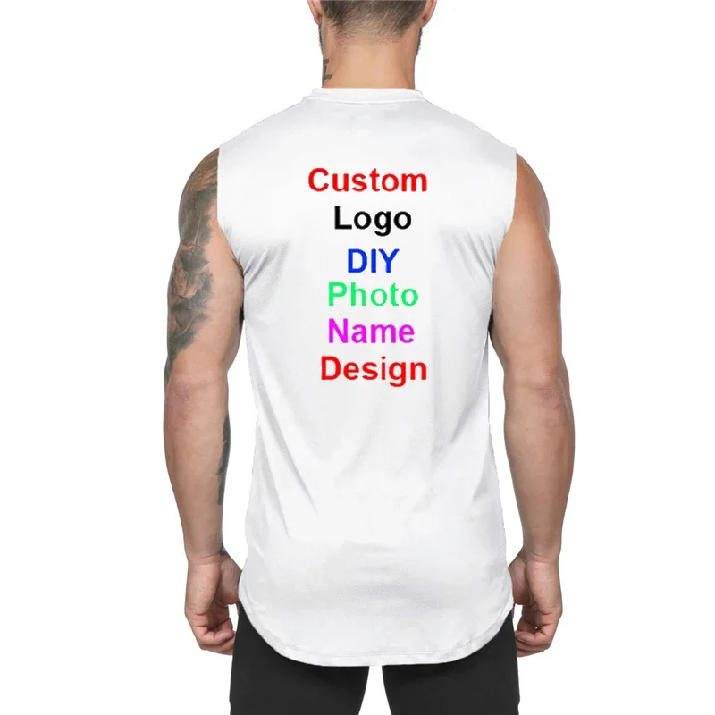 Custom Cotton Gym Tank Top Men Make Your Design Logo Sports Clothing Men Print Original Design Bodybuilding Fitness Running Vest