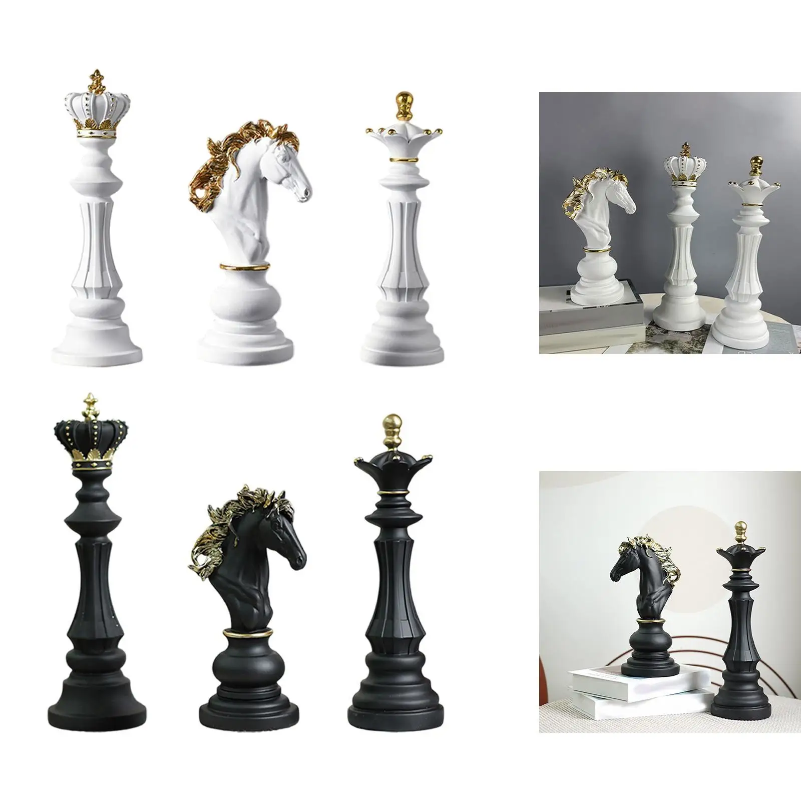 3Pcs Chess Pieces Statues Decorative Birthday Gift International Chess Figurines for Indoor Bookshelf Farmhouse Bedroom Tabletop