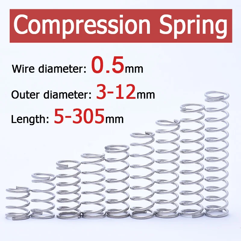 

10pcs Wire Diameter 0.5mm 304 Stainless Steel Spring Steel Y-shaped Compression Spring OD 3/4/5/6/7/8/9/10/12mm Length 5-305mm