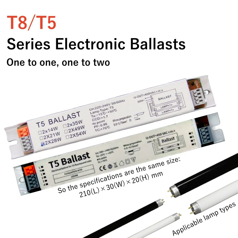 Reator eletrônico de ampla tensão t5/t8 ac 220-240v para partida instantânea eficiente para iluminação de supermercado/escritório/doméstico