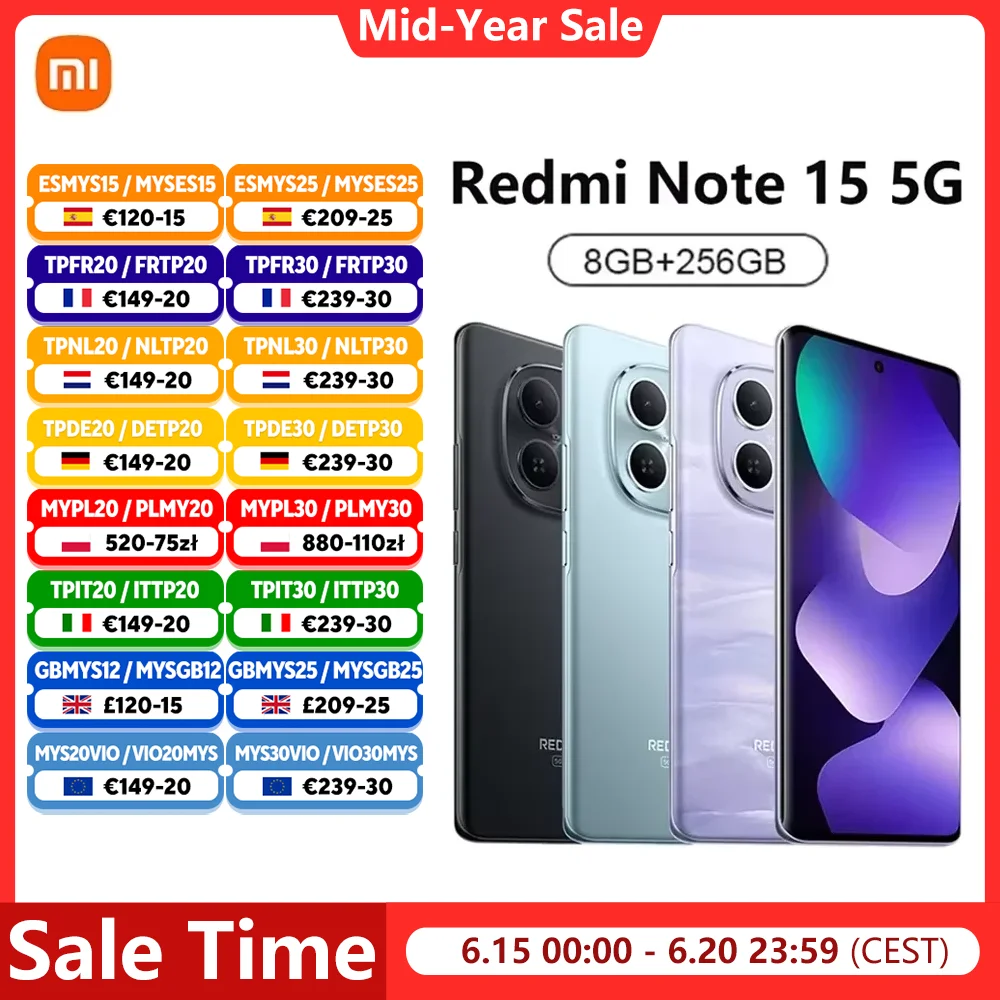 Teléfono Inteligente Xiaomi Redmi Note 15 5G, NFC Snapdragon 6 Gen 3, Pantalla de 6.77" y 120Hz, Cámara de 108MP, Carga de 45W, Batería de 5520mAh, IP65