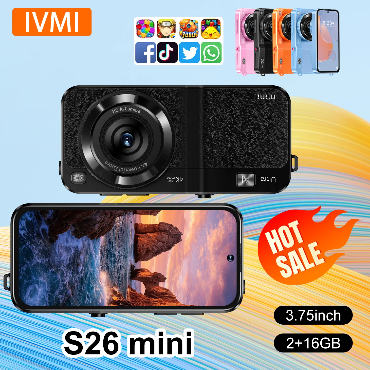 IVMI S26 mini Smartphone 5MP+13MP Android 2GB+16GB Camera Bluetooth Wi-Fi Google Students and Children Mobile Phone
