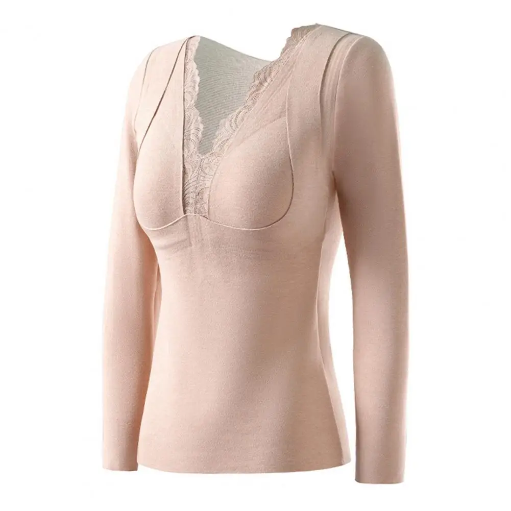 De Velvet Double Layer Thermal Wear De Velvet Thermal Bottoming Tops with Built-in Chest Pads for Women Double Layer Warmth Long