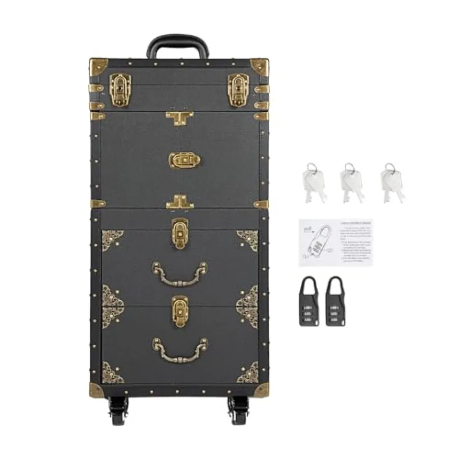 

Rolling Makeup Case Beauty Salon Trolley on Wheels Dual Locking Storage Cart with Scissor Bag Travel Organizer Trolley for Styl