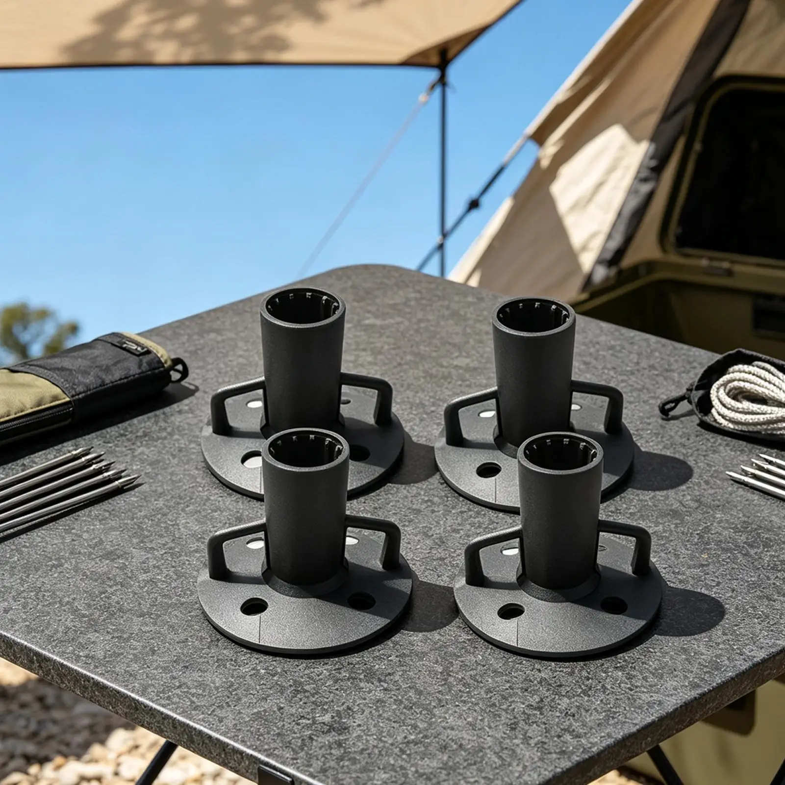 Flange Rod Holder 4 Pieces Heavy Duty Round Flange Support Bracket Floor Mount Pole Socket For Garden Picnic Camping Patio Fence