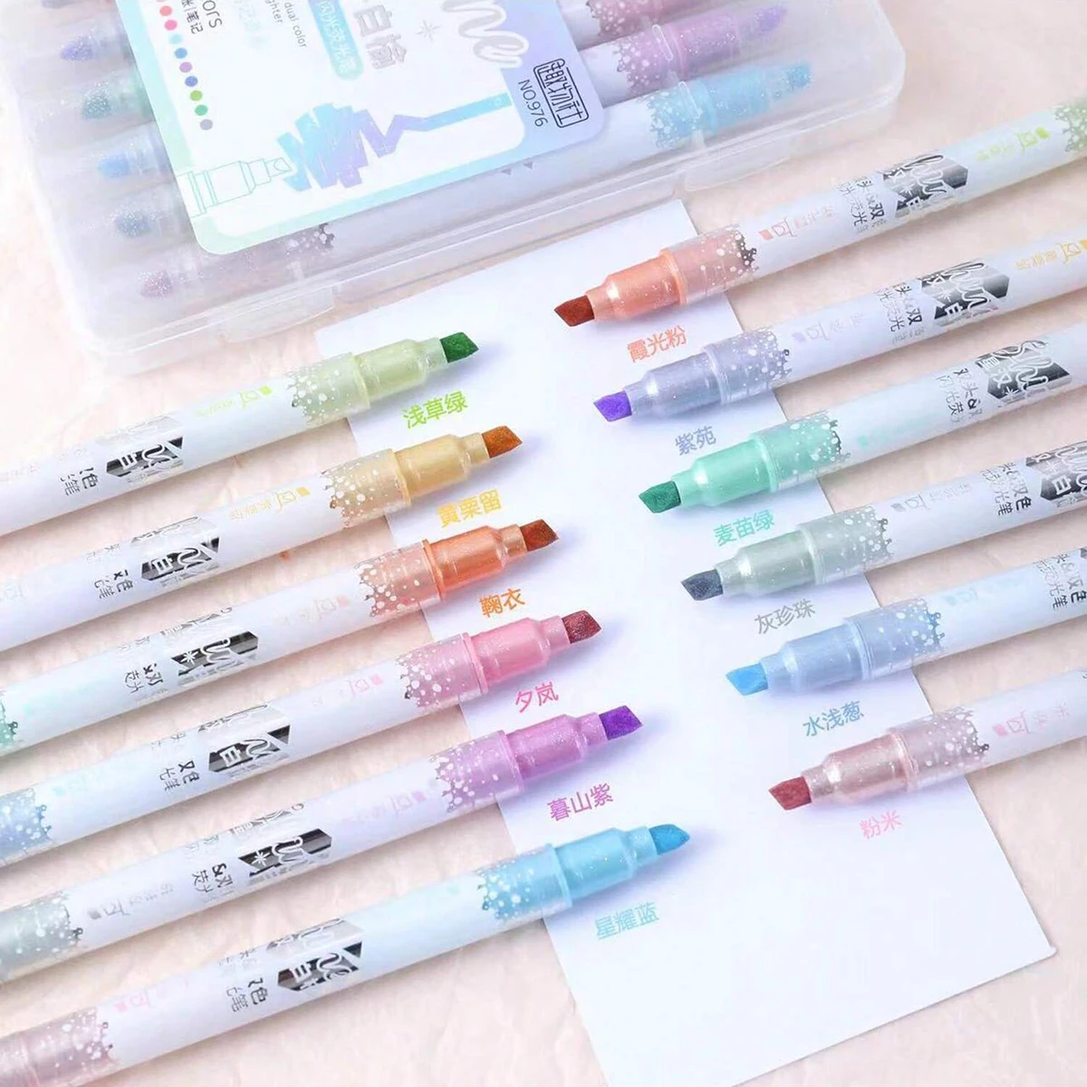 

Cute Pastel Glitter Highlighters Set, 6 pcs, Double Tips Chisel Tip,Fast Dry , No Bleed Bible Assorted Colors School Supplies