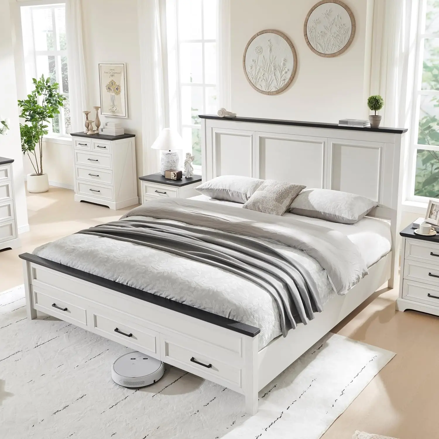 Farmhouse King Wood Bed Frame with 52