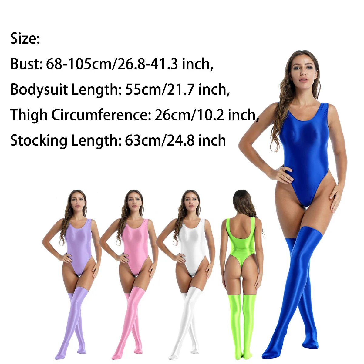 Womens Glossy Bodysuit Sexy Full Length Smooth High Neck Leotard Jumpsuit Catsuit Shiny Zipper Pole Dancing Clubwear