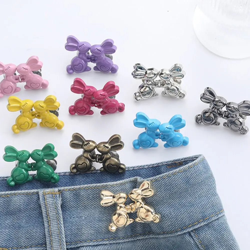 Holding Hands Heart Rabbit Pants Button Tightener Colorful Waist Buckle Jean Fit Tighten Buckles Silver Gold
