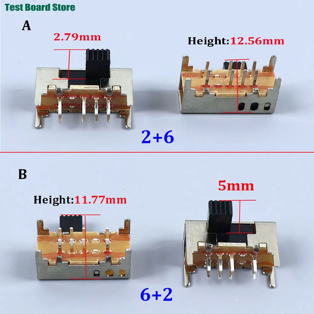 

10PCS SK23D05 G6 Panel PCB 8 Pin 3 Position 2P3T DP3T Slide Switch Side Knob Straight Foot Switch Handle Toggle Power Switch