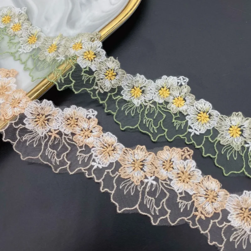 5.5cm Wide Luxury Cotton Embroidery Flower Lace Fabric Clothing DIY Decoration Ruffle Edge Inlaid Ribbon Collar Decoration 1Yard