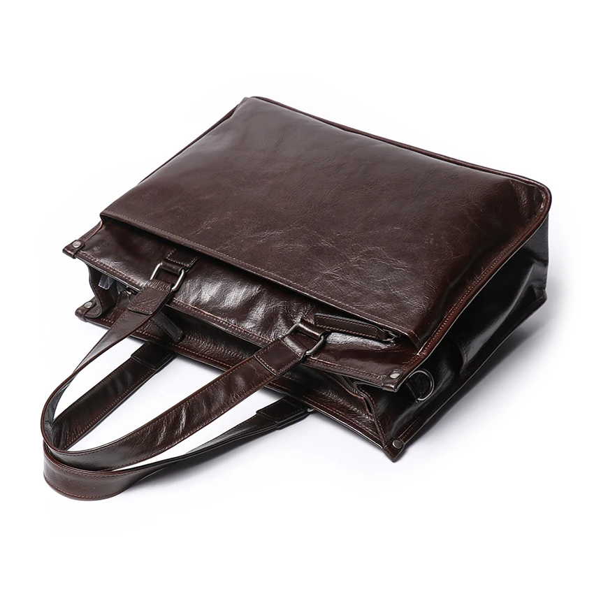 Men'S Genuine Leather Briefcase Top Layer Cowhide Executive Designer Luxury Handbag Portable Shoulder Business Laptop Bag Office