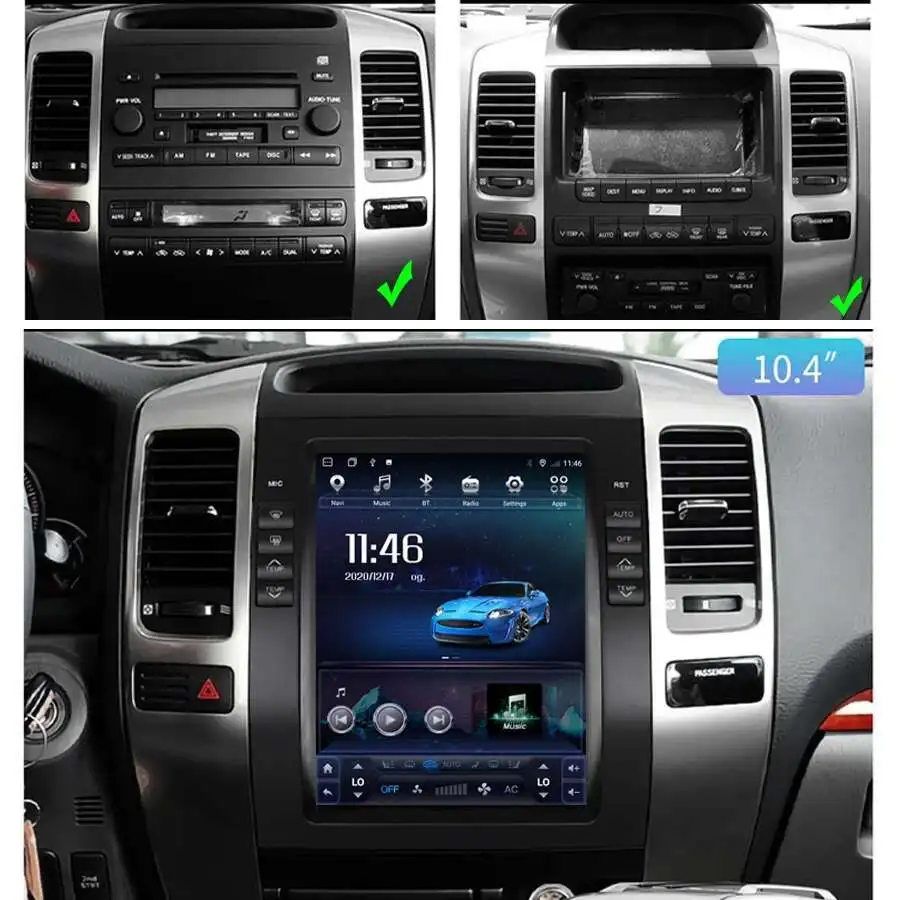 لتويوتا لاند كروزر برادو 120 لكزس GX470 أندرويد راديو السيارة مشغل وسائط متعددة Carplay GPS QLED شاشة تعمل باللمس الملاحة 10.4"