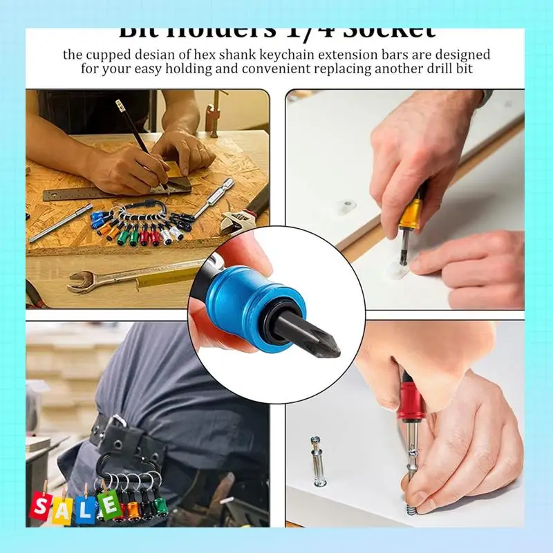 

A56X 12Pcs 1/4In Hex Shank Screwdriver Bit Holder,Extension Bar Keychain Drill Screw Adapter Drill,Portable Drill Bits Holder Du