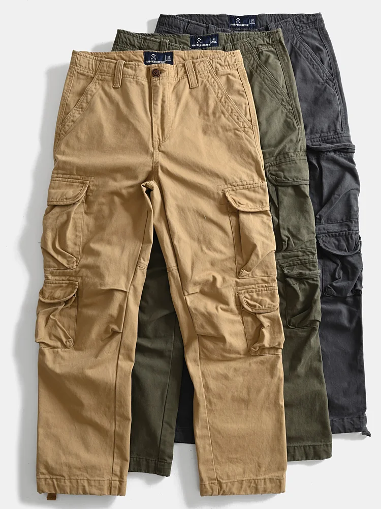 

Мужские тяжелые осенние хлопковые повседневные брюки, прямые свободные брюки-карго больших размеров, зимние уличные брюки с несколькими карманами