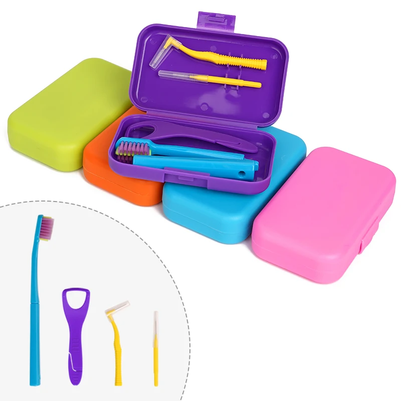 Portable Cleaning Set Teeth Interdental Brush Tongue Scraper Orthodontic Wax Aligner Chewies Braces Extractor Oral Hygiene Tool