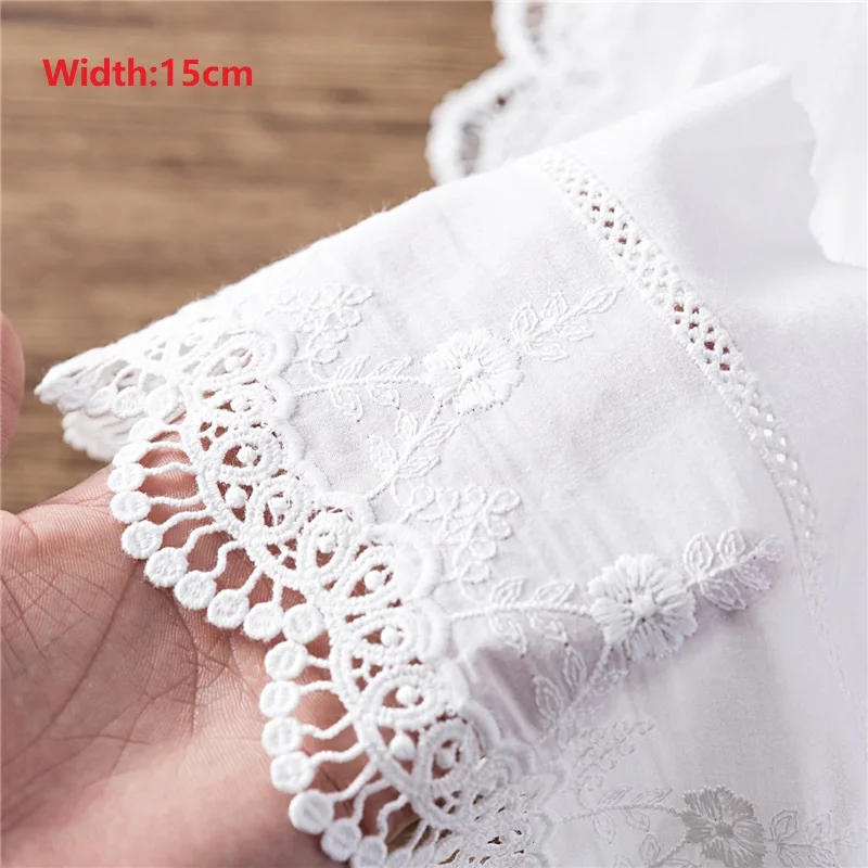 1Y Flower Hollow 15CM Wide Cotton Cloth Lace Trim Fabric Clothes Accessories Cuffs Skirt Hem