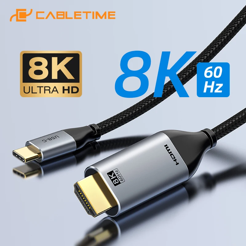 CABLETIME C 타입 HDMI 케이블, 에이서 델 맥북 프로 PS 5 C438 용, HDR10 + HDCP 2.3, 8K 60Hz, 4K 144Hz, VMM7100 칩