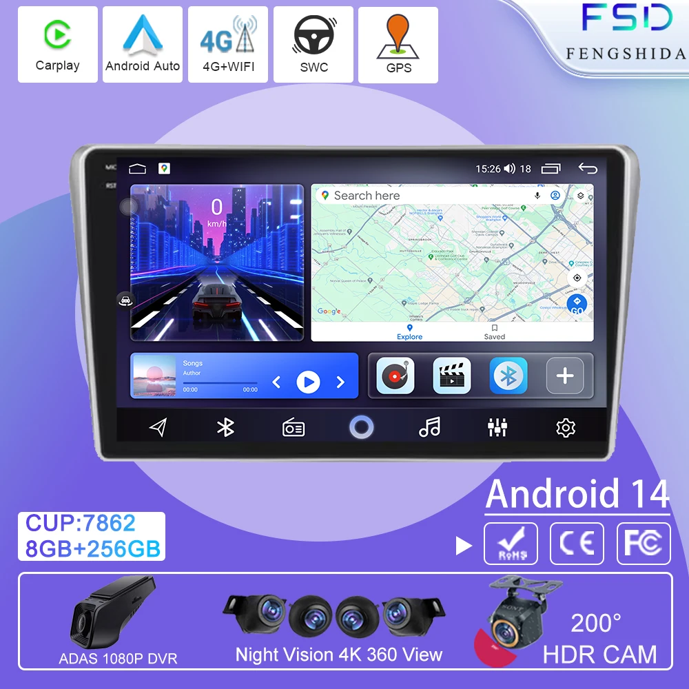Автомобильный радиоприемник Carplay Android для Toyota Avensis T25 2002 2003 2004 2005 2006 2007 2008 GPS авторадио 4G WIFI DSP RDS QLED
