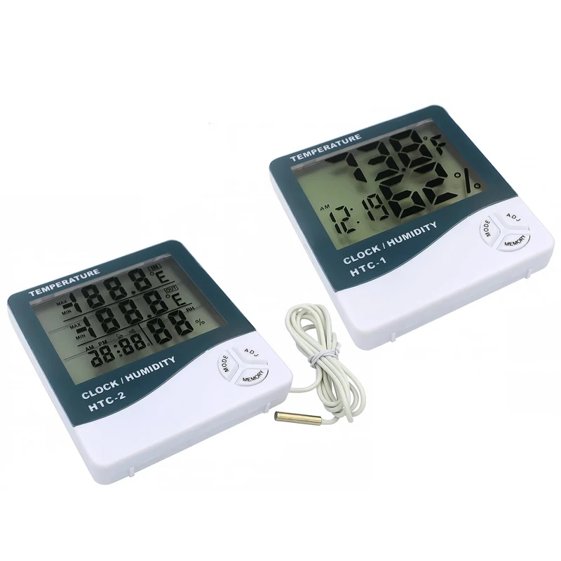 HTC-1 HTC-2 LCD Electronic Digital Temperature Humidity Meter Home Thermometer Hygrometer Indoor Outdoor Weather Station Clock