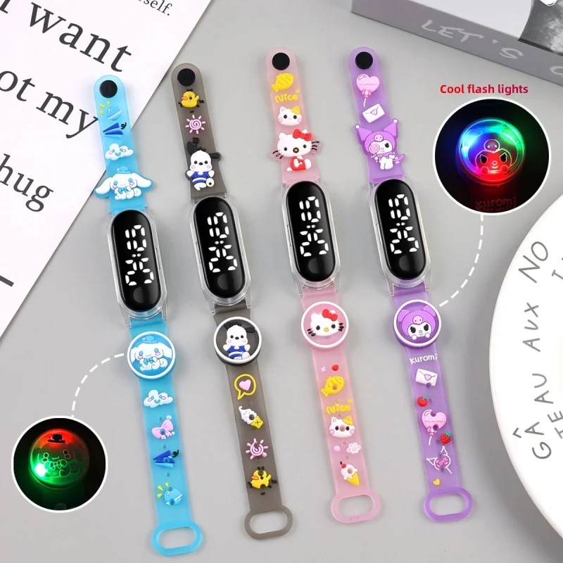 การ์ตูนส่องสว่างอะนิเมะ Sanrio นาฬิกา Hello Kitty นาฬิกาเด็กกีฬานาฬิกาซิลิโคนของเล่นเด็กของขวัญ