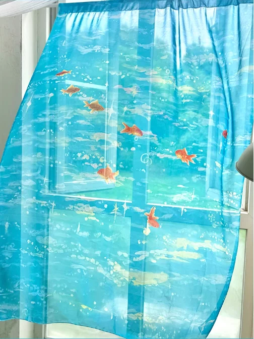 Beautiful Goldfish Pattern Bedroom Transmitting Curtains Photo Background Wall Hanging Cloth Door Partition Drape Decoration