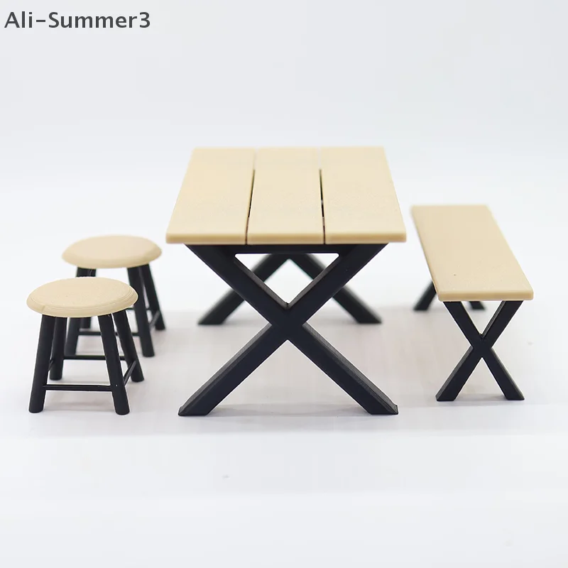 1Set 1:12 Dollhouse Miniature Tables Round Stool Outdoor Camping Chair Model Decor Toy Doll House Accessories