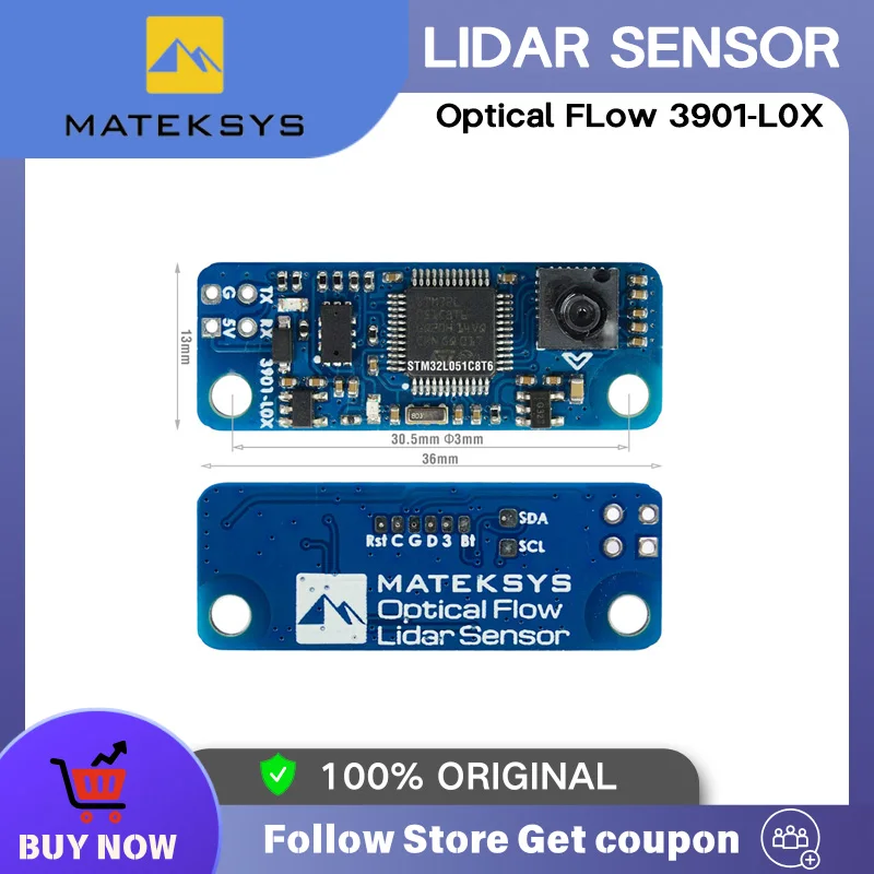 

Matek Optical Flow & Lidar Sensor 3901-L0X 3901 PMW3901 Module Support INAV (2.2.x or Latest )36*12mm 2g for RC Drone FPV Racing