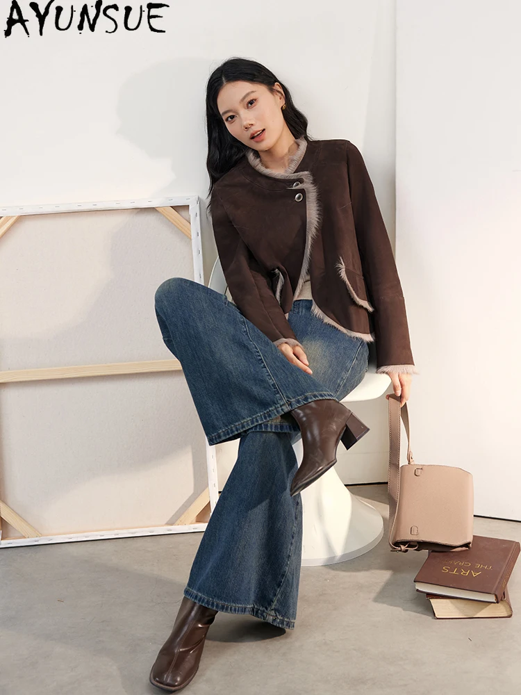 معطف فرو من جلد الغنم الطبيعي من AYUNSUE جاكيت من الجلد الطبيعي للنساء مقاوم للبرد جديد في معاطف ملابس شتوية دافئة للسيدات 2025 ملابس خروج #2