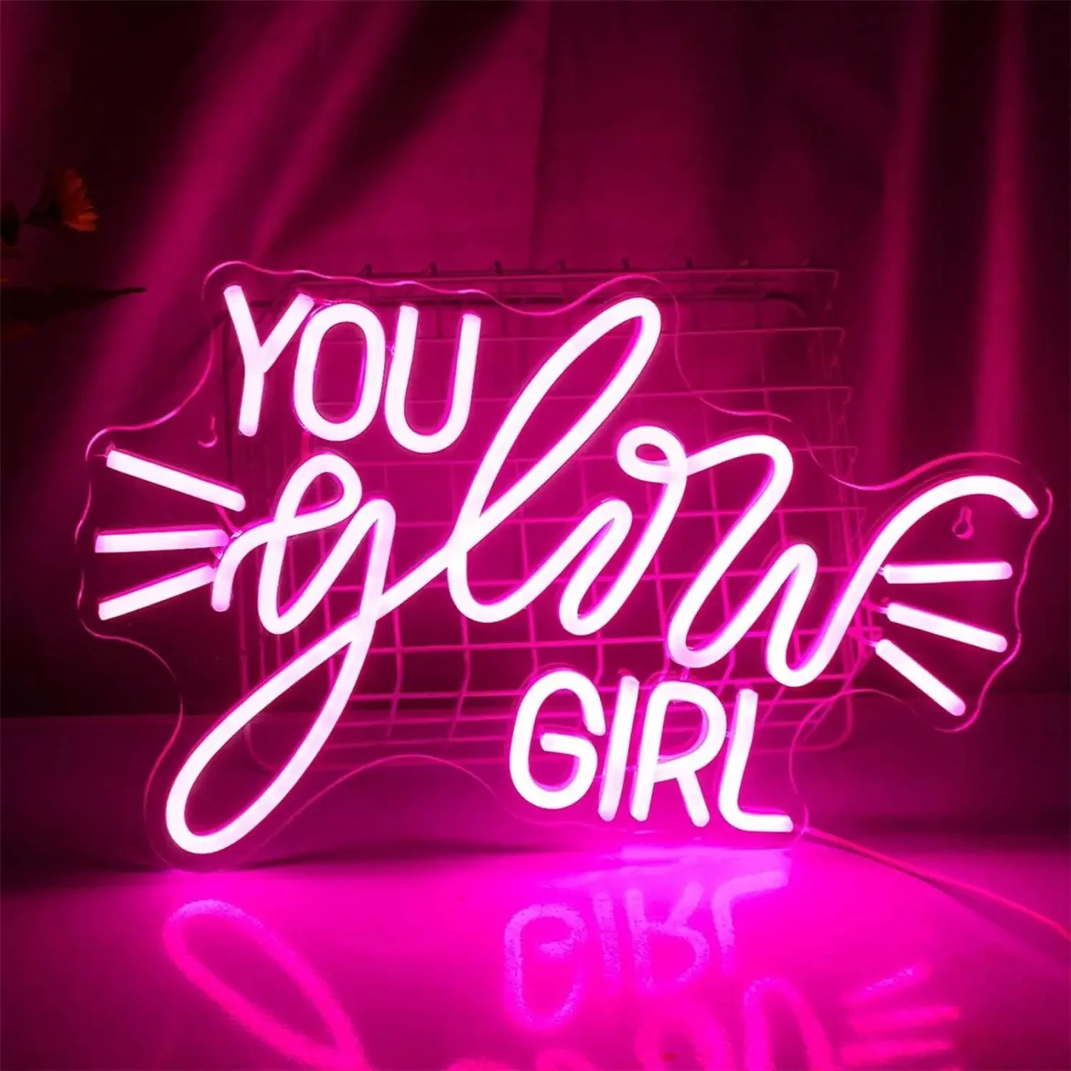 You Glow Girl Neon Sign LED Wall Art USB Powered Lamp Bow Theme Decor Home Bedroom Beauty Salon Party Aesthetic Hanging Light