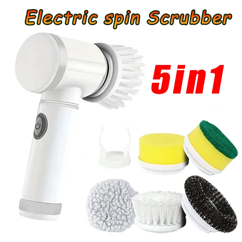 ﻿ 2024 New Electric Spin Scrubber,Bathroom Cleaning Brush Power Scrubber with 5 Replaceable Brush Heads, Electric Cleaning Brush