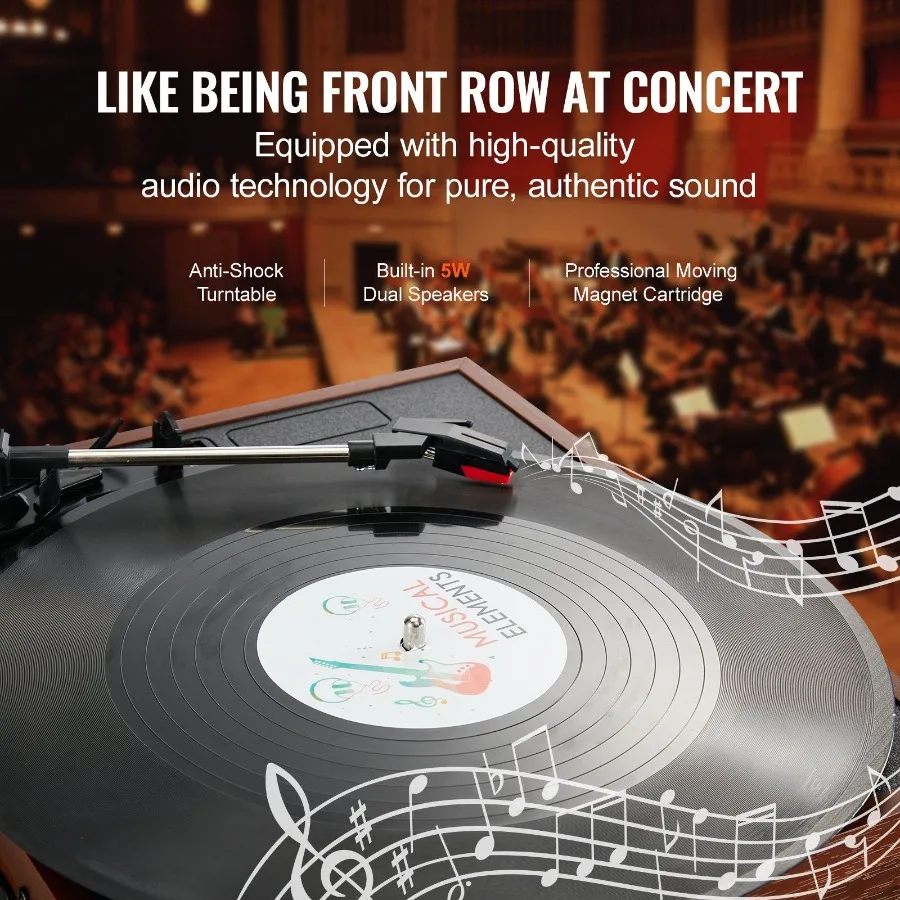 Vinyl-Rrd-Player, 3-Gang-Plattenspieler mit Riemenantrieb und integrierten 10-W-Stereolautsprechern, Magnetkartusche, unterstützt 33 45 78 U/min