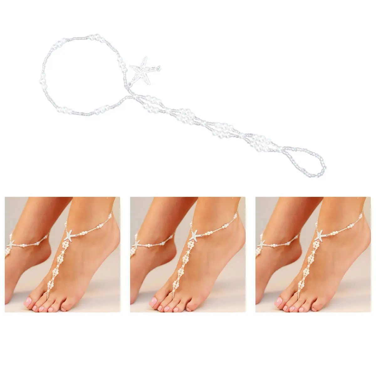 2 piezas de tobilleras para mujer con perlas de imitación y diseño de estrella de mar, cadena elegante para el pie, ideal para uso diario, compras, salidas o como regalo.
