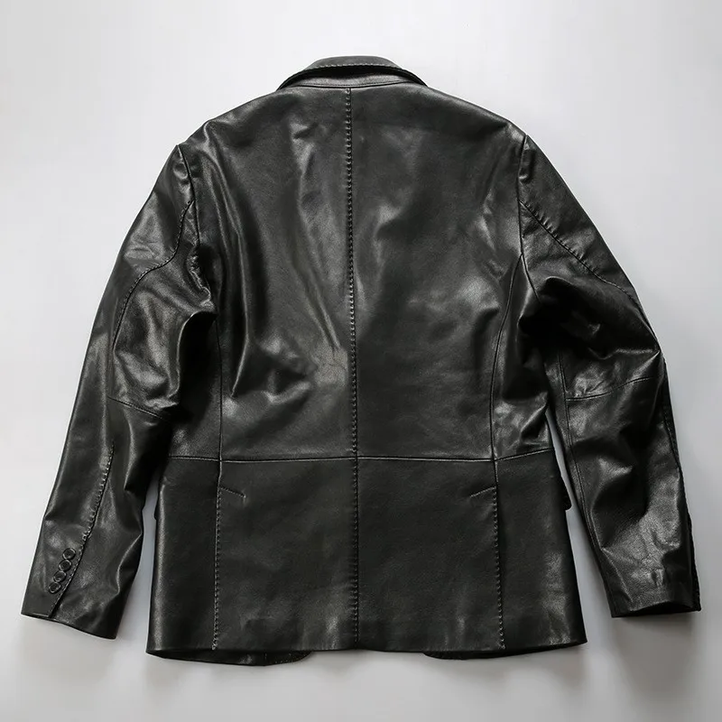 Fashionable and casual suit leather men's lapel vegetable-tanned