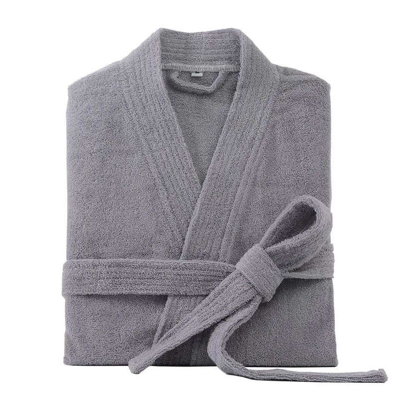 Albornoz de algodón 100% para hombre y mujer, bata larga y gruesa de rizo absorbente, Kimono, toalla, ropa de dormir sólida