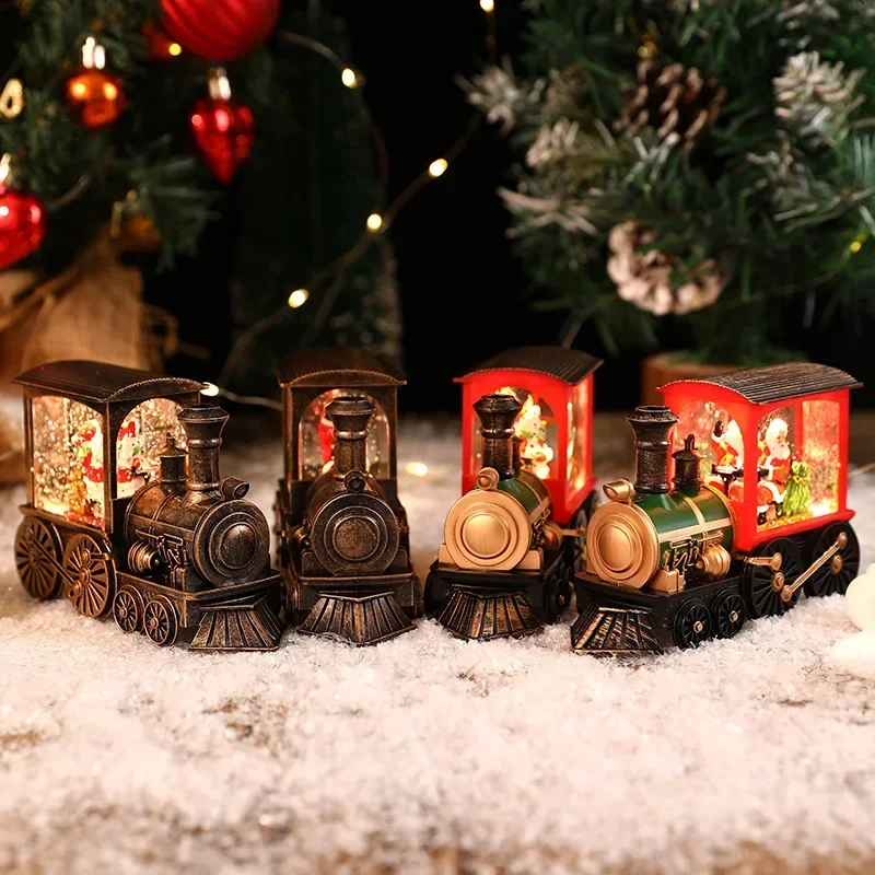 Christmas Gift Christmas Crystal Ball Ornaments LED Lights Train Santa Claus Merry Christmas Decoration for Home Party Xmas