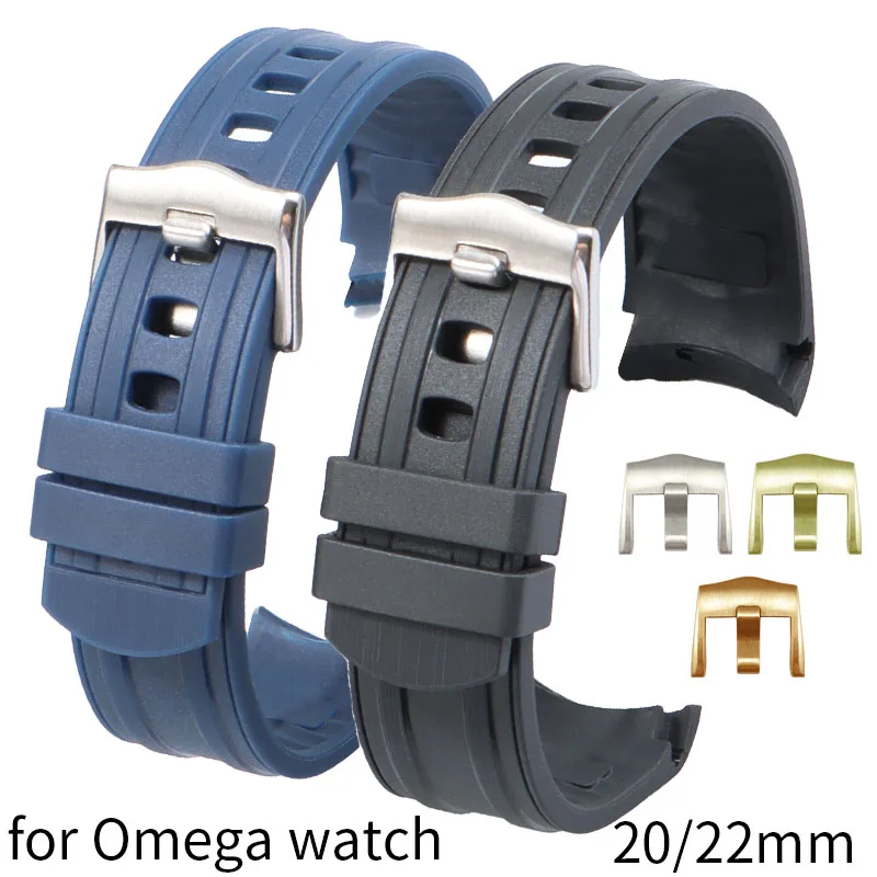 20mm 22mm arc mouth rubber watch strap for Omega Seamaster300 210.32 SPEEDMASTER Diving silicone Replace Rolex Seiko wristbands